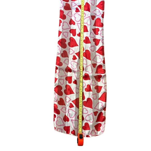 Red Pink Heart Print Satin Scarf Valentine’s Day Gift Wrap Accessory - Picture 7 of 8